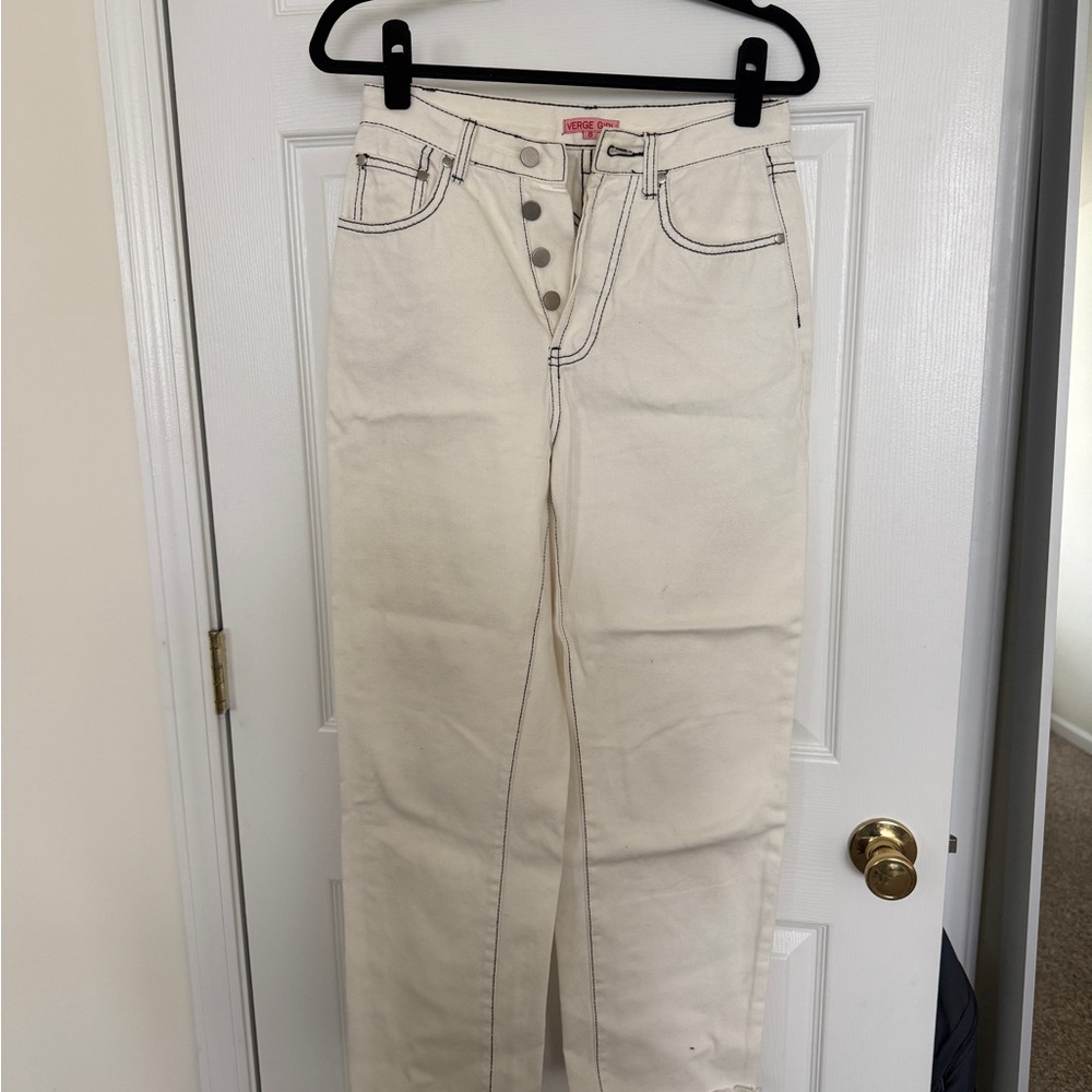 Verge Girl Cream Straight-Leg Jeans with Contrast Stitching
